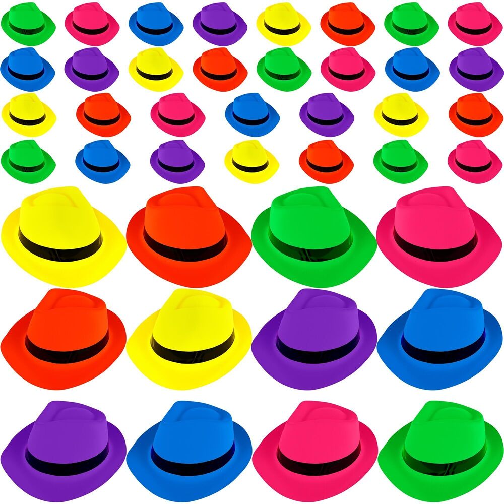3479 42 Pcs Neon Party Hats Colorful Plastic Hat Gangster Hat Fedora Hats